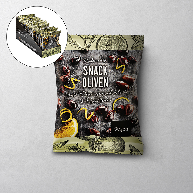 Snack Oliven Kalamata mit Orangenschale & Kräutern Snack Oliven Kalamata mit Orangenschale & Kräutern